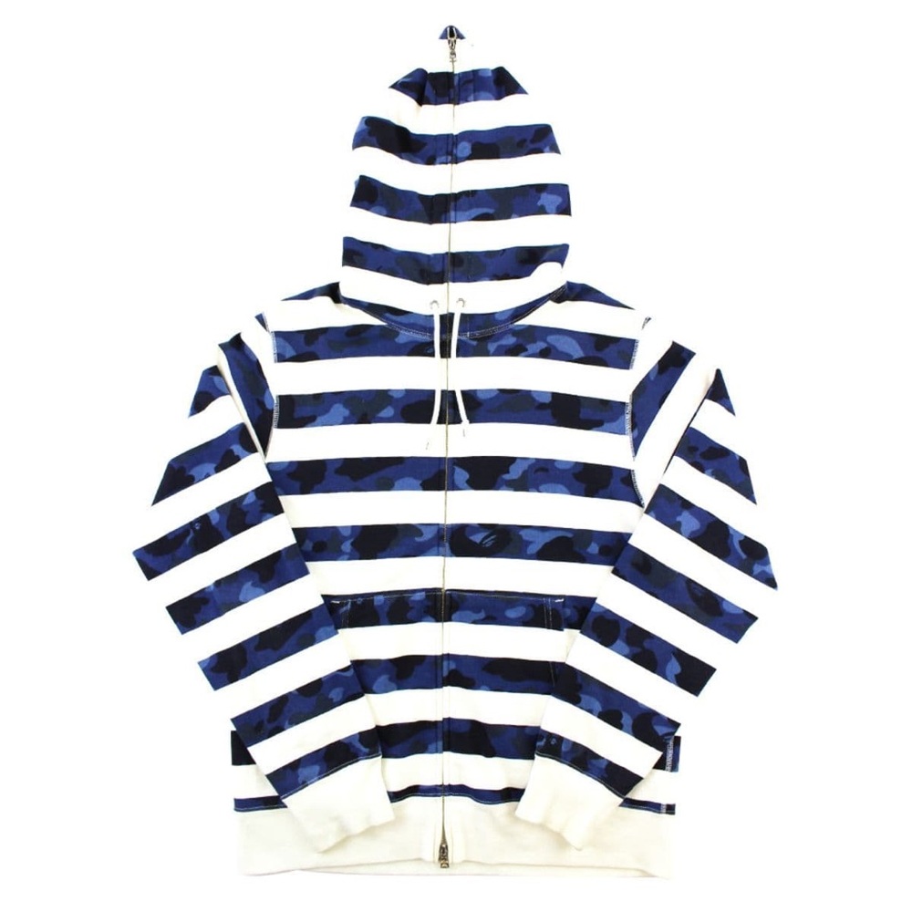 BAPE STRIPE BLUE CAMO & WHITE FULL ZIP HOODIE